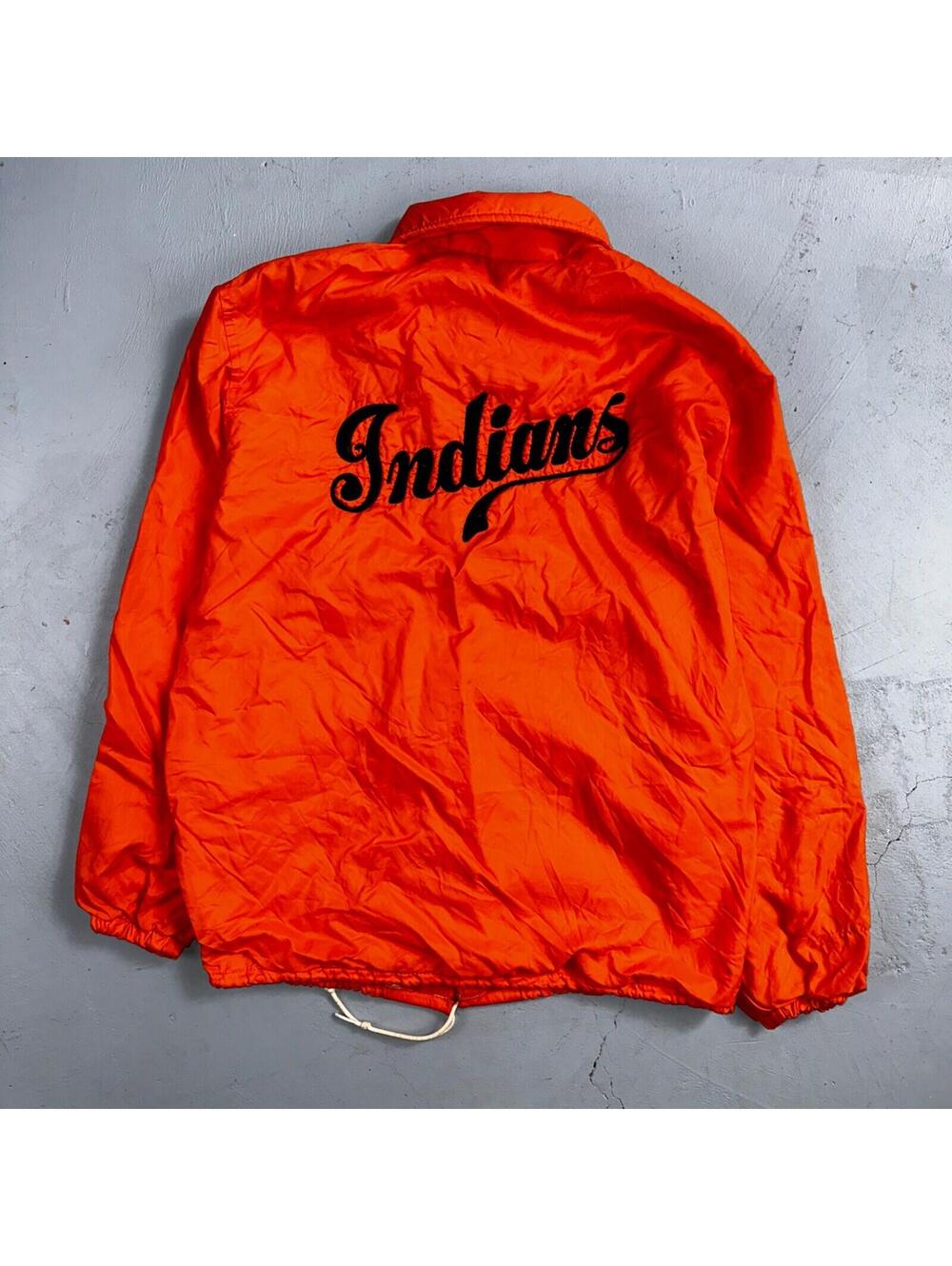 Vintage Indians Coach Starter Satin Jacket Nylon 80s Orange Chainstitch Pat